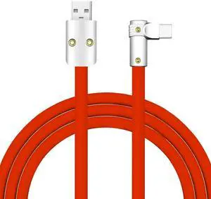 FlexElbow Pro - 90 Degree Design 240W Fast Charge Cable Ultra-Thick Silicone Right Angle USB C Cable Phone Tablets Charging Cord Red USB-A to Type-C 0.82FT