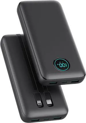 Portable Charger 40 800mAh Power Bank 25W PD QC 4.0 Fast Charging Portable Phone Charger with Built-in Cables LCD Display USB C Battery Pack Compatible with iPhone 16/15/14 Android  (Black)
