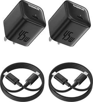 45W USB C Charger Block 2 Pack PPS Fast Charger Type C with USB-C Cable for iPhone 16/15 Series iPad Galaxy S24 Ultra and More Series