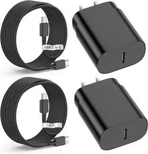 2 Pack 25W USB-C Super Fast Chargers & 6ft Cable for  Galaxy S22 S21 S20 Note 20 - Fast Charging Wall Charger and Android Phone Charging Cable