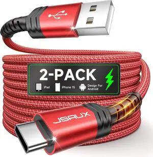USB C Cable [2-Pack 6.6ft] USB A to USB Cord 3.1A Fast Charging Compatible with iPhone 16/16 Plus/16 Pro/16 Pro Max/iPhone 16e/iPhone 15 Series  S20 S10 S9 Note 20 10 Car Play - Red
