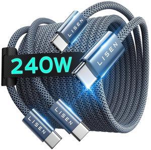 USB C to USB C Cable Fast Charging 240W USBC to USBC Type C Charger Cable Cord for iPhone 16 Pro Max 15 Plus iPad MacBook Air Pro  S25 Compatible 140W/100W/60W 6.6ft+6.6ft/2 Pack/Midnight