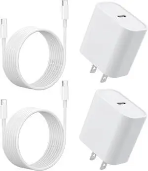 iPhone 16 15 Charger 20W Fast Charging Wall Charger Adapter Block Cubes with 6ft USB C to USB C Cable Data Sync Type C Cord for iPhone 16 Plus 16 Pro Max 15 Plus 15 Pro Max iPad Pro Mini Air -2Pack