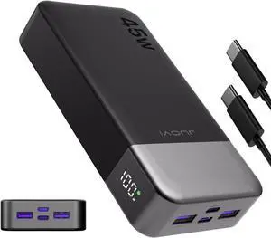 Portable Power Bank 20000mAh 45W Portable Charger PD3.0 QC4.0 Fast Charging with LED Display 2 USB-C 2 USB-A Battery Pack for iPhone 15 14 13 Series MacBook Galaxy iPad and More (Black)