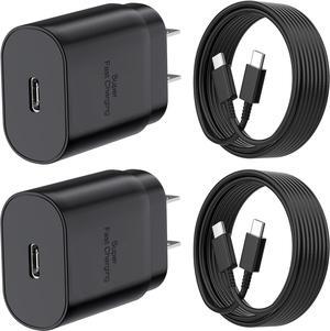 Android Charger 25W for  Charger Super Fast Charging USB C Block Type C Charge Cable Cord [ 6ft +10ft ] for Galaxy S25/S24 Plus/S23/S22/S21/S20/Note 20/Tablet/Watch/iPhone 16/15-Black 2Pack