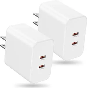 40W Dual USB C Charger Block 2-Port Fast USB-C Power Adapter Wall Charger Plug Type C Charging Block for Laptop Computer & Tablets/Phones iPhone 15/14/13/12/11/X iPad  Google 2 pack