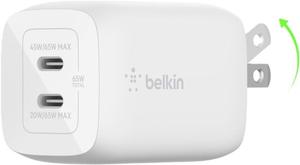 65W Dual USB-C Wall Charger Fast Charging Power Delivery 3.0 w/ GaN Technology for iPhone 16 15 14 13 Pro Pro Max Plus Mini iPad MacBook Galaxy S25 Ultra Galaxy S24 & More - White
