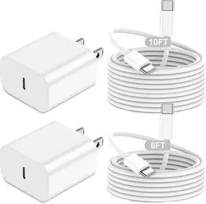 for iPhone 16 15 Charger Fast Charging 20W 2Pack USB-C Wall Charger Block with 10ft&6ft Type C to USB C Cable Work for iPhone 16/16 Pro/16 Pro Max/16 Plus/15/15 Plus/15 Pro/15 Pro Max