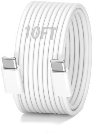 10FT USB C to USB C Cable 60W Type C Charger Cable Fast Charging Cord for iPhone 16 15 Pro Max Plus iPad Pro Air Mini MacBook Air 1Pack White
