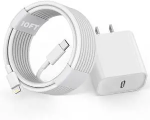 Fast iPhone Charger 10 Foot Extra Long iPhone Fast Charger MFi Certified10FT Super Quick  Charging 20W USB C Type C Wall Charge Lightning Cable for iPhone 14/13 Pro/Mini/12/11/X/XR/SE/iPad