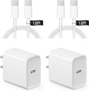 iPhone 17 16 15 Charger Fast Charging 10FT - 20W USB C Charger Block with Type C Cable Compatible with iPhone 17/17 Pro/17 Pro Max/Air/16/16e/15 iPad Pro Air M3/M2/5/4 11th/10thWhite