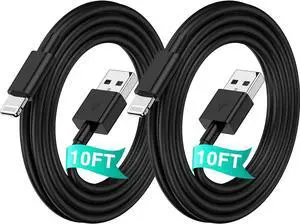 iPhone Charger Cable 10 ft 2Pack [ MFi Certified] Extra Long Lightning Cable Fast Charging 10 Foot USB iPhone Charger Cord 10 feet for iPhone 14/13/12/11 Pro Max SE XR XS X 8 7 6 iPad-Black