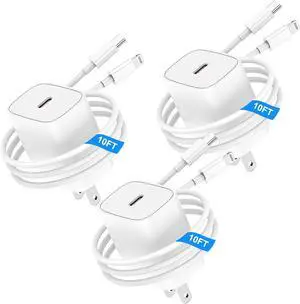 iPhone Charger Fast Charging 10ft 3-Pack USB C Wall Charger Adapter with Extra Long Type C to Lightning Cable for iPhone14/13/12/Pro/Pro Max/XS/X/SE