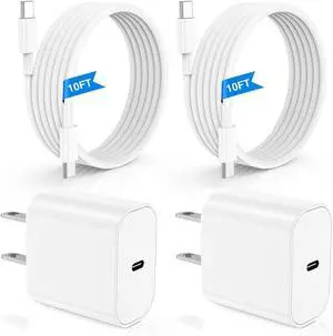 iPhone 16 15 Fast Charger 10ft USB C Charging Block and Long Type C to C Cable Cord iPad Wall Plug Power Adapter Cube Brick for  16 Pro Max/16 Pro/15 Plus/15 Pro Max/12.9/11 inch/Air/Mini/4/5th