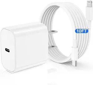 iPhone Fast Charger Block Wall Charger Plug with Long USB C to Lightning Cable Cord 10ft Type C Charging Power Adapter Cube Brick Box for  iPhone 14/14 Pro Max/14 Pro/13/13 Pro/12/12 Mini/11