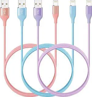 iPhone Charger 10ft 3Pack Lightning Cable  MFi Certified Durable Colorful Kawaii Nylon Braided USB Fast Charging Cord for iPhones 14 13 12 11 Pro MAX Xs XR SE X 8 7 6 5 S Plus iPod