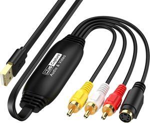 VHS to Digital Converter USB Video Capture Card RCA AV to USB Audio Video Transfer Grabber Convert Analog VHS VCR to Digital Adapter for PC DV Camera DSLR DVD Compatible Windows Mac OS