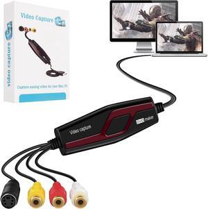 Video Capture Card USB 2.0 RCA to USB Video Capture Device Digital Video Converter Grabber to Save Digital Files for Your Mac OS X Windows 7 8 10 PC One Touch VHS VCR TV to DVD