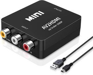 RCA to HDMI Converter AV to HDMI Converter 1080P Mini RCA AV Composite Video Audio to HDMI Converter Adapter Box for TV/Wii/PC/PS2/STB/Xbox/VHS/VCR/Camera/DVD Support PAL/NTSC with USB Power Cable