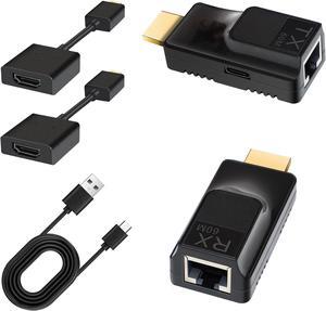 HDMI Extender Over Cat5e/Cat6 Ethernet Signal Transmission 60M/196ft with 1080P@60Hz RJ45 to HDMI Converter with 5V Power Adapter&HDMI Extension Cable