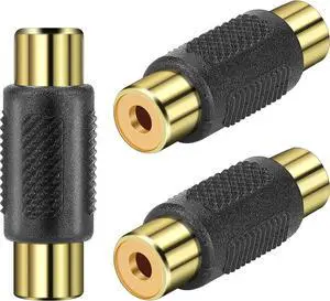 RCA Female to Female Coupler 3 Pack Audio Video RCA Adapter Connector Gold Plated RCA Jack to Jack Converter RCA Cables Extender for Amplifier Speaker TV RCA Cable Gold