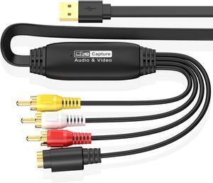 VHS to Digital Converter Male RCA to USB Audio Video Converter USB 2.0 Video Capture Card Convert VHS to Digital from VHS VCR Mini DV Hi8 DVD for MAC/PC