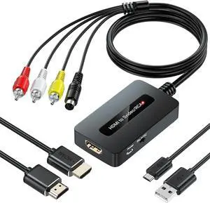 HDMI to S Video RCA Converter 1080P HDMI to AV Composite S-Video 2 in 1 Converter for DVD/STB/PS3/PS4 to Display on Older TV with Svideo/RCA Inputs(Not Support 4k HDMI)