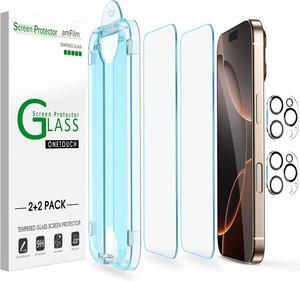 Auto-Alignment OneTouch for iPhone 16 Pro Max [6.9] Screen Protector + Camera Lens Protector Tempered Glass 30 seconds Installation Bubble Free Case Friendly Anti-Scratch [2+2 Pack]