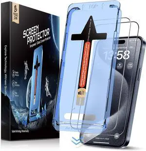 2 Pack for iPhone 15 Pro (6.1 inch) Tempered Glass Screen Protector Auto Dust-Elimination Installation Bubble Free Dynamic Island Compatible HD Clear Easy Installation