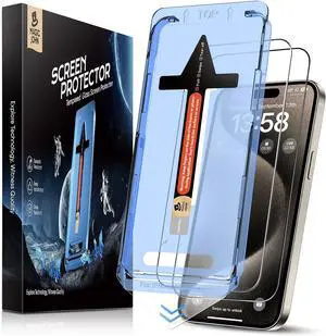 2 Pack for iPhone 15 Pro Max 6.7 inch Tempered Glass Screen Protector Auto Dust-Elimination Installation Bubble Free Dynamic Island Compatible HD Clear Easy Installation