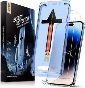 2 Pack for iPhone 14 Pro 6.1 inch Tempered Glass Screen Protector Auto Dust-Elimination Installation Bubble Free Dynamic Island Compatible HD Clear Easy Installation