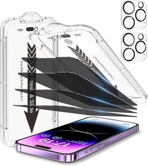 -4 Pack for iPhone 14 Pro Max Privacy Screen Protector[6.7 inches] With 2 Pack Camera Lens Protector [Drop Protection] 9H Hardness Scratch Resistant Tempered Glass Film Easy to install