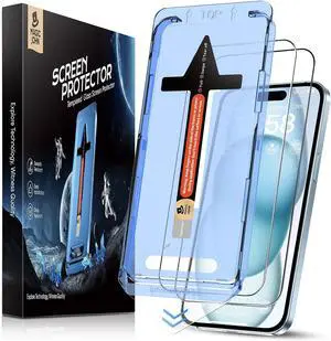 2 Pack for iPhone 15 Tempered Glass Screen Protector 6.1 inch [Not Max] Auto Dust-Elimination Installation Bubble Free Dynamic Island Compatible HD Clear Easy Installation