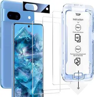 [3 Pack for Google Pixel 8A Screen Protector with Camera Lens Protector Finger Print Reader Compatible Fast & Easy Installation Clear 9H Tempered Glass Film Alignment Frame