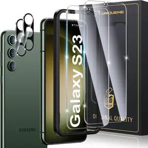 for  Galaxy S23 Screen Protector Fingerprint Compatible 9H Tempered Glass 2 Pack and Camera Lens Protector 2 Pack for S23 5G 6.1-inch Full Coverage Case Friendly