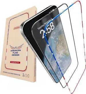Protector Compatible with iPhone 14 Pro Screen - 2 Pack (USA Flag & Classic Black) 14 Pro Tempered Glass Screen Protector - Full Coverage 9H Hardness Anti-Fingerprint Easy Installation
