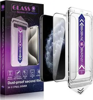 2 Pack Screen Protector Tempered Glass for iPhone 11 Pro Max and iPhone Xs Max 6.5-Inch Auto Dust Removal No Bubbles High Definition Clear Easy Installation