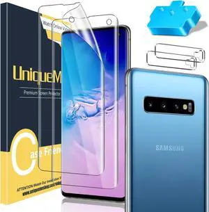[2+2 Pack] Unique Me Compatible with  Galaxy S10 Full Coverage Flexible TPU Screen Protector and Camera Lens Protector Not Fit for  S10 Plus