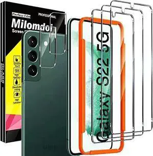 Designed for  Galaxy S22 5G Screen Protector 3 Pack Tempered Glass with 2 Pack Camera Lens Protector Fingerprint suitable Installation Frame Case Friendly Bubble Free 5 Pack