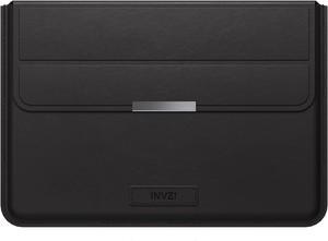 MacBook Sleeve Vegan Leather Bag Compatible with 13/14 MacBook Air MacBook Pro 14 inch M3 M2 M1 2021-2024 Compact Design with Invisible Stand (Black)