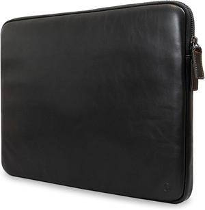 Real Leather Laptop Case/Zipped Folio Bag with Inner Pocket & Wool Lining Compatible with  MacBook HP   Levovo (14 Inch - Black)