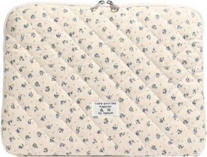 Cute Laptop Sleeve 13-15 Inch Laptop Accessories Aesthetic Quilted Computer Bag with Flower Puffy Printing for MacBook