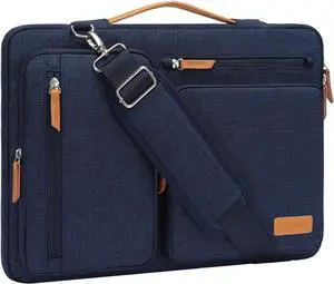 360 Protective Laptop Shoulder Bag 15-15.6 inch Computer Bags Compatible with MacBook Pro 16 inch HP    Notebook Side Open Messenger Bag with 4 Zipper Pockets Navy Blue
