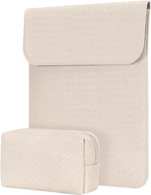 Laptop Case 13 inch 13 inch Laptop Sleeve Compatible with MacBook Air M4 M3 M2 M1 2025-2018 / Pro M2 M1 2025-2016 PU Leather Woven Case with Small Bag Apricot