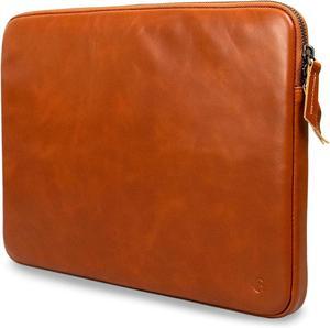 Real Leather Laptop Case/Zipped Folio Bag with Inner Pocket & Wool Lining Compatible with  MacBook HP   Levovo (14 Inch - Tan)