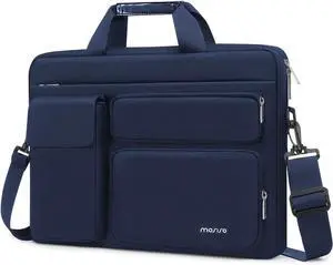 Laptop Shoulder Bag Compatible with MacBook Air 15 M3 M2 2024 2023/Pro 16 inch M4 M3 M2 M1 15-15.6 inch Notebook with 2 Raised&1 Flapover&1 Horizontal Pocket&Handle&Belt Navy Blue