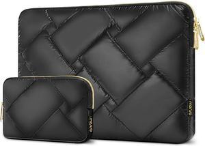 Puffy Laptop Sleeve 13-13.3 inch Carrying Case Compatible with MacBook Air/Pro 13 inch Compatible with MacBook Pro 14 M4 M3 M2 M1 Polyester Rectangle Quilted Bag Cover with Small Case Black