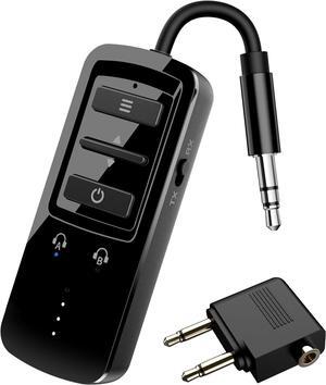 Airplane Bluetooth 5.2 Transmitter Receiver for 2 AirPods or Headphones Wireless Audio Adapter for Plane TV Gym Travel Compatible with 3.5mm Aux Jack on Car and Home Stereo (Black)
