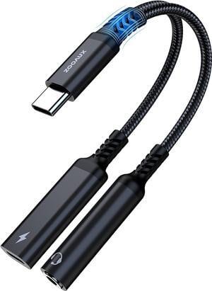 USB C to 3.5mm Headphone and Charger Adapter 2 in 1 USB C to Aux Audio Jack with PD 60W Fast Charging Dongle Cable Cord for Galaxy S23/S22/S21/S20 Ultra iPad Pro Pixel(Black)