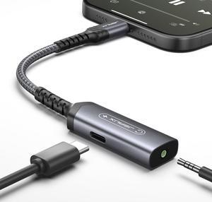 USB C to 3.5mm Headphone and Charger Adapter 2-in-1 AUX Mic Jack with PD 60W Fast Charging Compatible for Earphones iPhone 16 Pro/16 Pro Max/16/16 Plus/15 Pro Max  S24/S24+/S23 iPad Pro